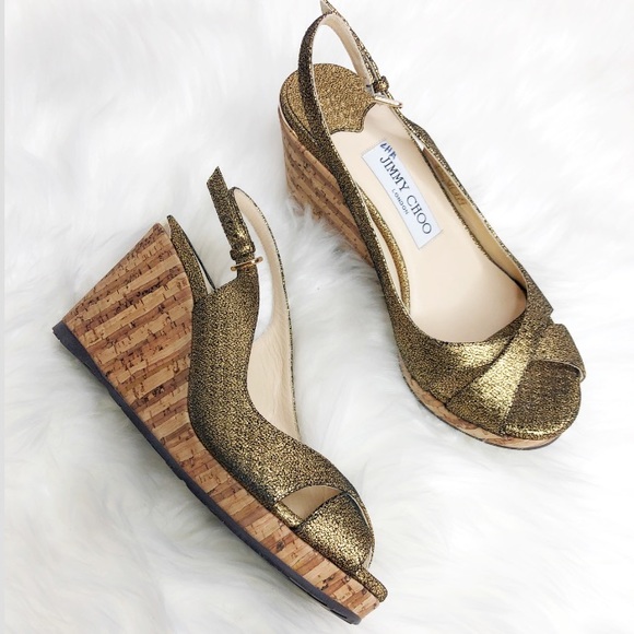 Jimmy Choo Amely 80 Wedge Metallic Sandals
